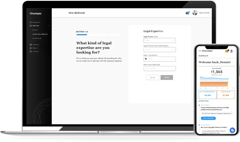 User referring an attorney to a matter