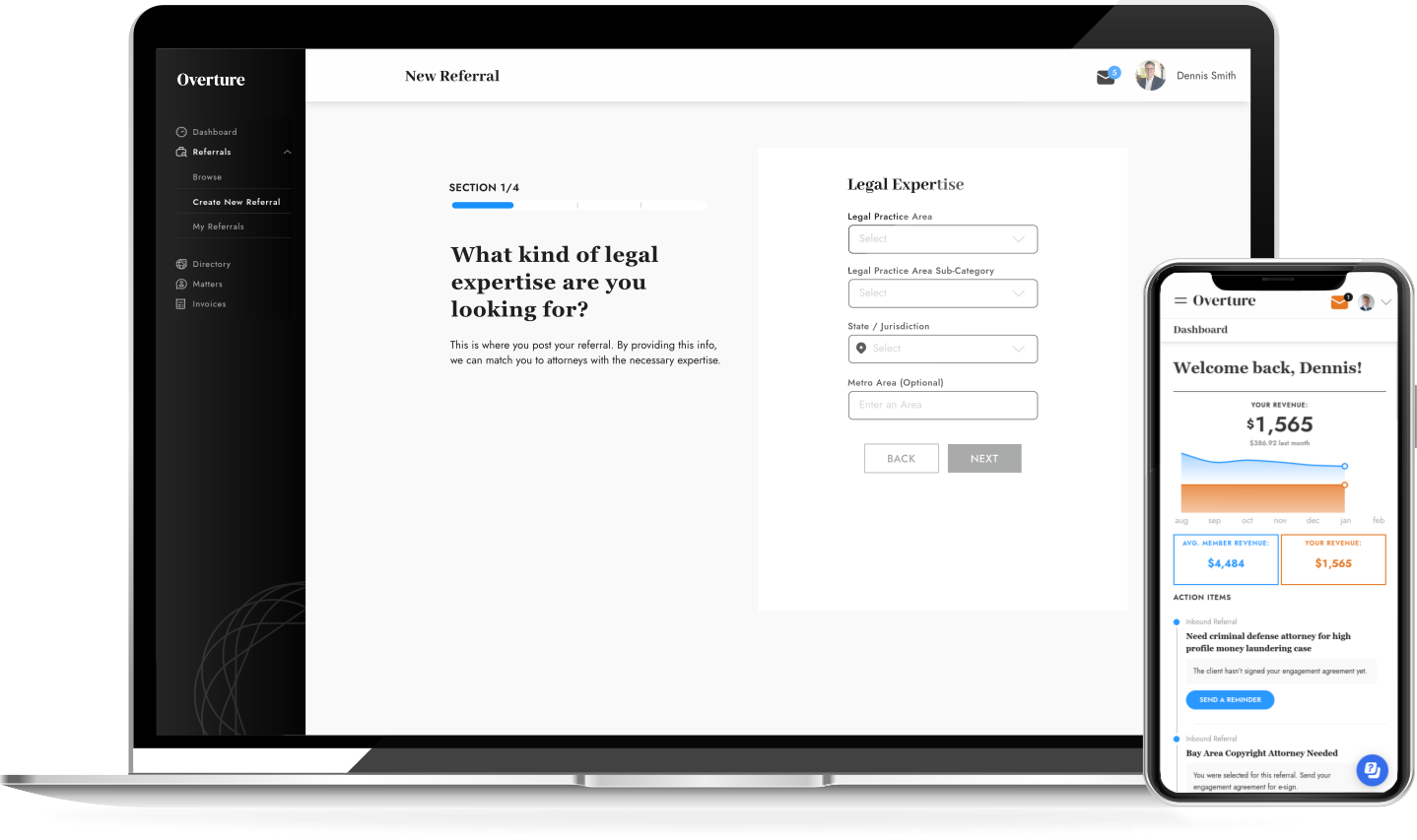 User referring an attorney to a matter