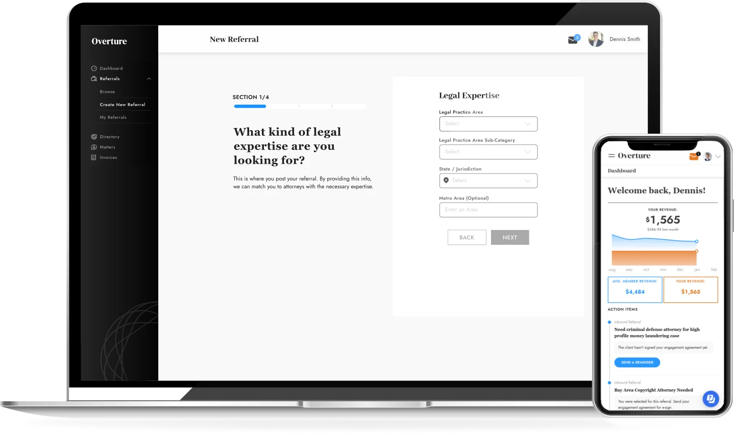 User referring an attorney to a matter